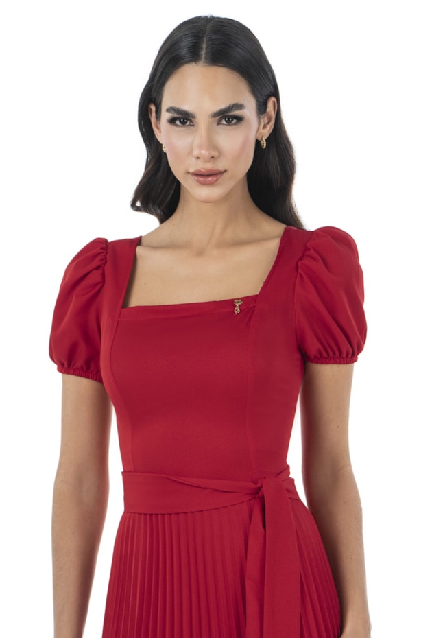 VESTIDO GODÊ PLISSADO VERMELHO - VIA TOLENTINO