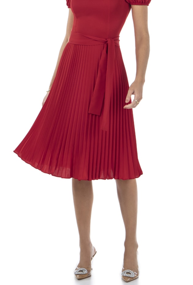 VESTIDO GODÊ PLISSADO VERMELHO - VIA TOLENTINO VESTIDO GODÊ PLISSADO VERMELHO - VIA TOLENTINO