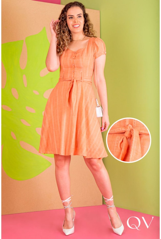 VESTIDO GODÊ TEXTURIZADO SALMÃO - PURO SHARMY VESTIDO GODÊ TEXTURIZADO SALMÃO - PURO SHARMY