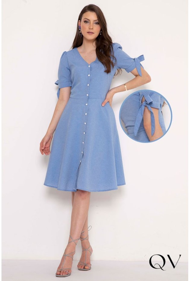 VESTIDO GODÊ TRICOLINE AZUL - LAURA ROSA VESTIDO GODÊ TRICOLINE AZUL - LAURA ROSA
