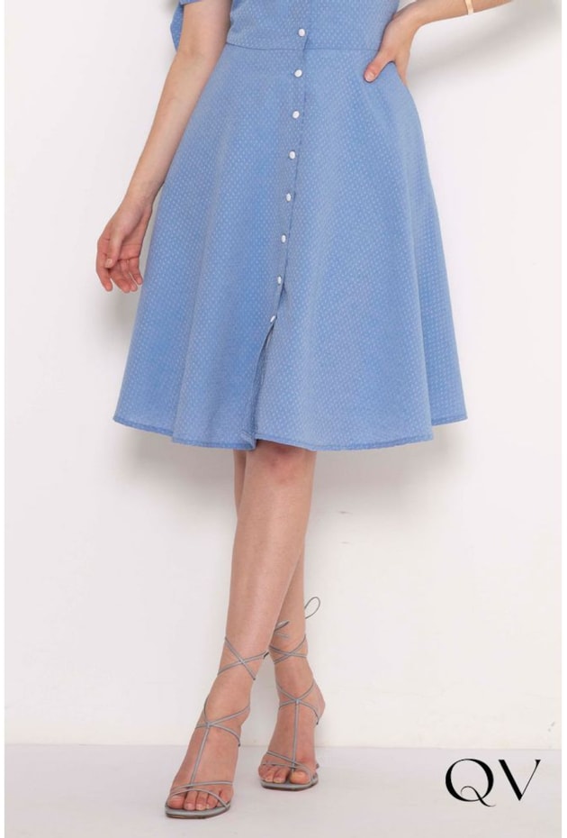 VESTIDO GODÊ TRICOLINE AZUL - LAURA ROSA VESTIDO GODÊ TRICOLINE AZUL - LAURA ROSA