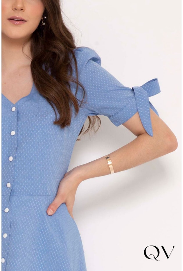 VESTIDO GODÊ TRICOLINE AZUL - LAURA ROSA VESTIDO GODÊ TRICOLINE AZUL - LAURA ROSA