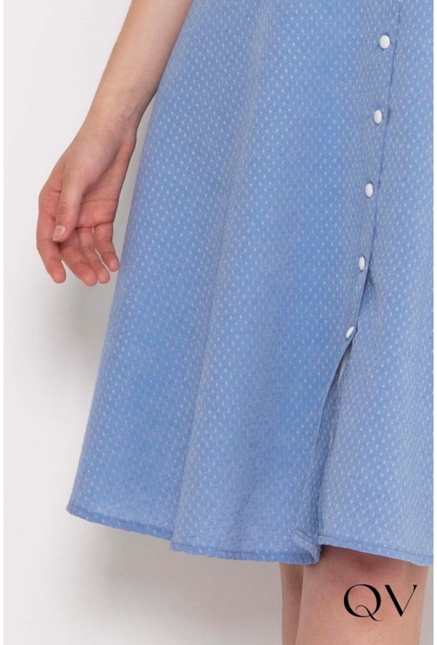 VESTIDO GODÊ TRICOLINE AZUL - LAURA ROSA VESTIDO GODÊ TRICOLINE AZUL - LAURA ROSA