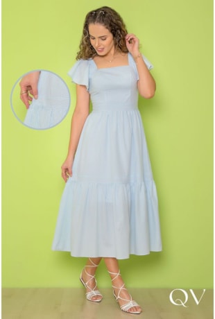 VESTIDO GODÊ TRICOLINE LISTRAS AZUL - PURO SHARMY