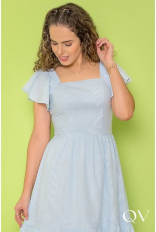 VESTIDO GODÊ TRICOLINE LISTRAS AZUL - PURO SHARMY