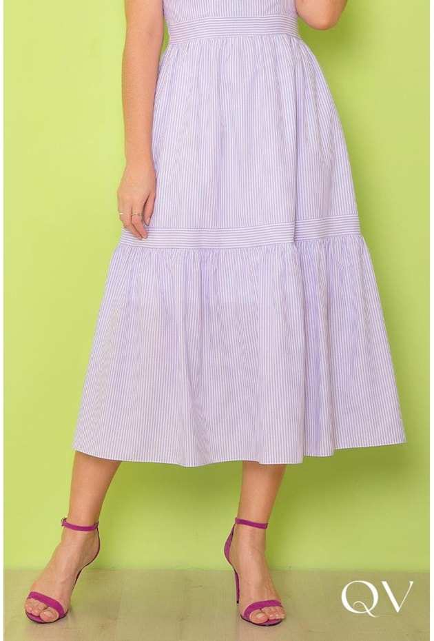 VESTIDO GODÊ TRICOLINE LISTRAS LAVANDA - PURO SHARMY VESTIDO GODÊ TRICOLINE LISTRAS LAVANDA - PURO SHARMY