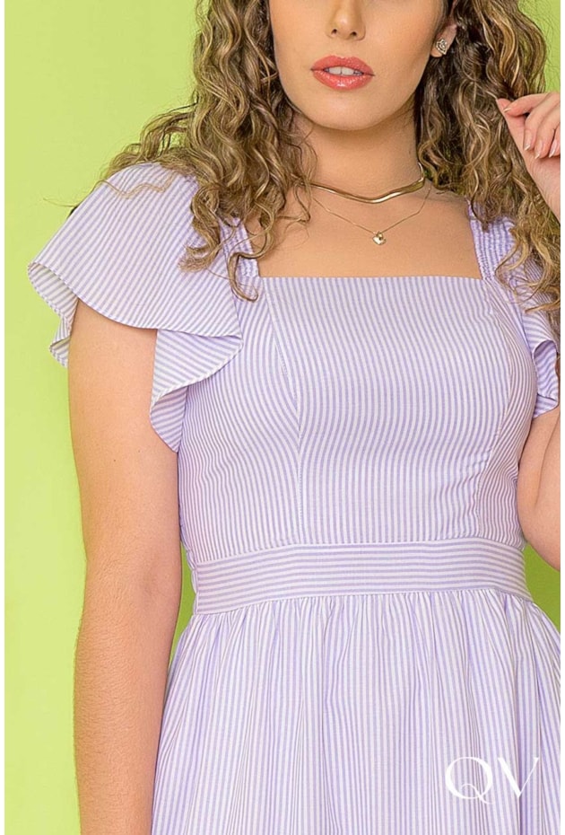 VESTIDO GODÊ TRICOLINE LISTRAS LAVANDA - PURO SHARMY VESTIDO GODÊ TRICOLINE LISTRAS LAVANDA - PURO SHARMY
