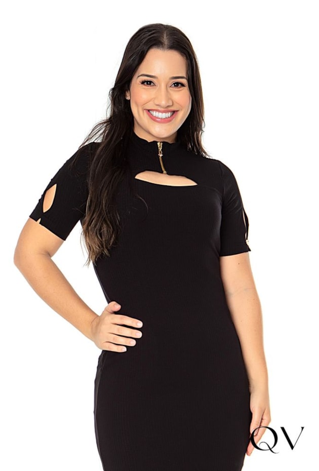 VESTIDO GOLA ALTA COM DETALHE EM ZÍPER PRETO - HAPUK