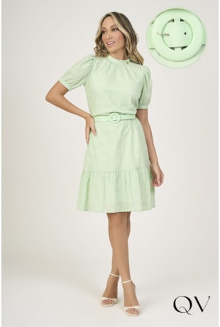 VESTIDO GOLA ALTA EM LAISE VERDE - VIA TOLENTINO