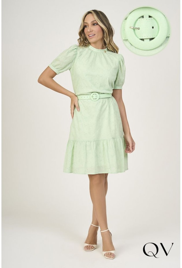 VESTIDO GOLA ALTA EM LAISE VERDE - VIA TOLENTINO