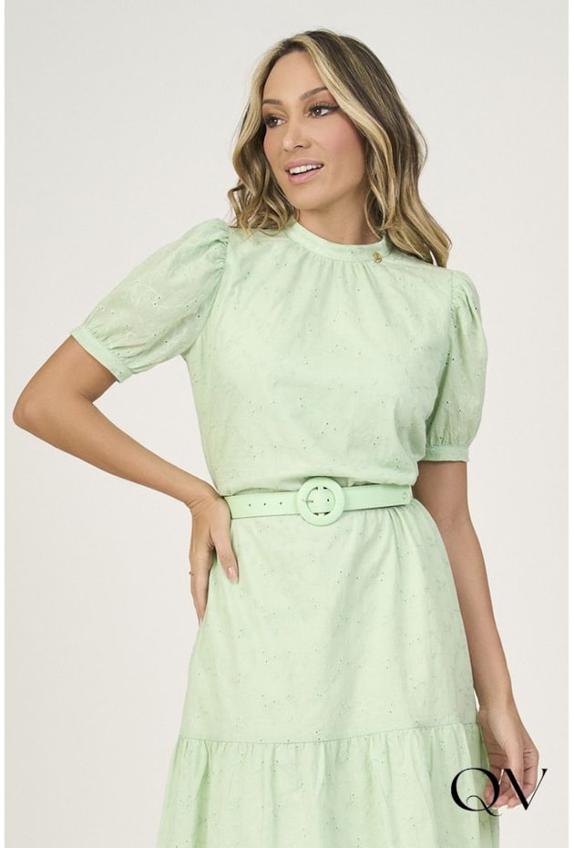 VESTIDO GOLA ALTA EM LAISE VERDE - VIA TOLENTINO