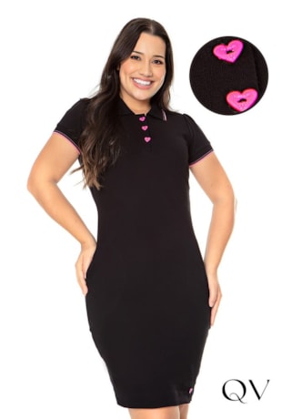 VESTIDO GOLA TRADICIONAL PIQUET PRETO - HAPUK