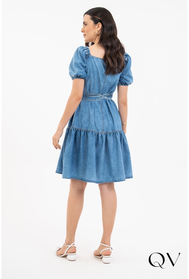 VESTIDO JEANS BARRADO GODÊ - VIA TOLENTINO VESTIDO JEANS BARRADO GODÊ - VIA TOLENTINO