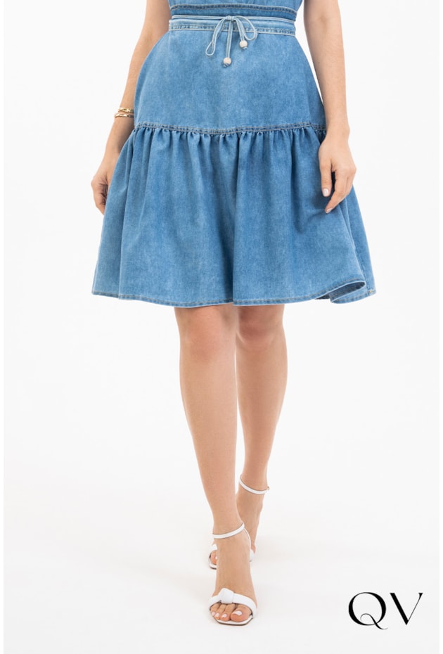 VESTIDO JEANS BARRADO GODÊ - VIA TOLENTINO VESTIDO JEANS BARRADO GODÊ - VIA TOLENTINO