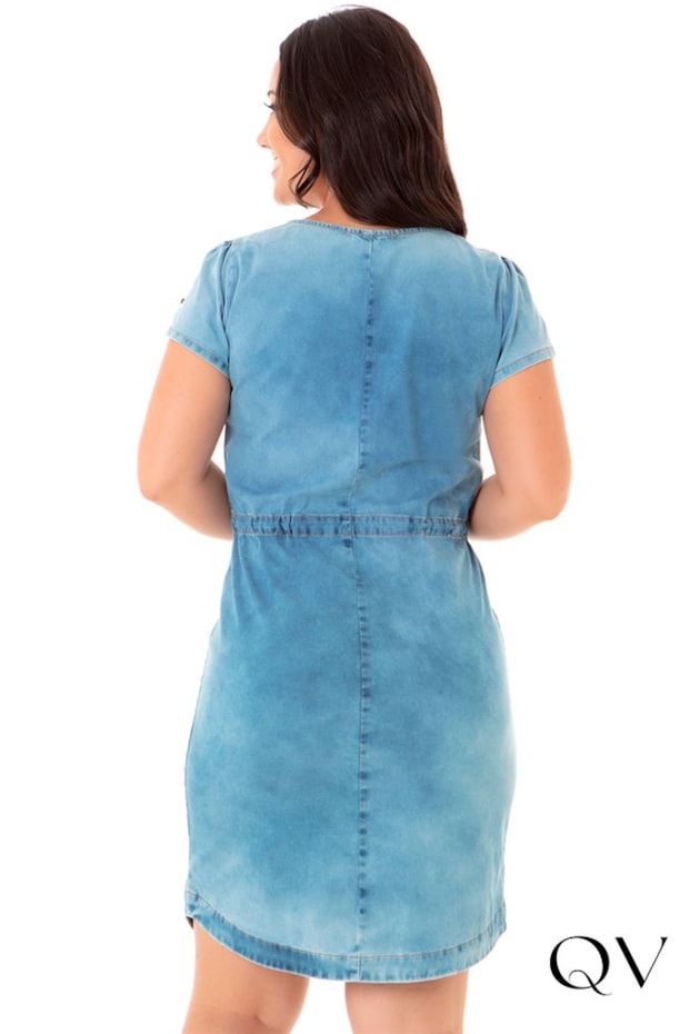 VESTIDO JEANS COM BOLSOS E BOTÕES AZUL CLARO - HAPUK