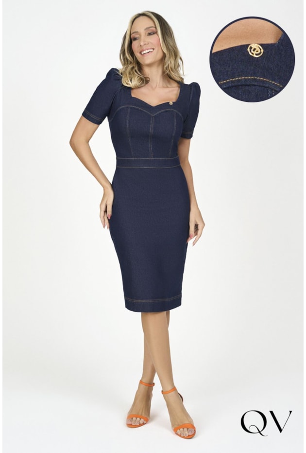 VESTIDO JEANS DECOTE CORAÇÃO - VIA TOLENTINO VESTIDO JEANS DECOTE CORAÇÃO - VIA TOLENTINO