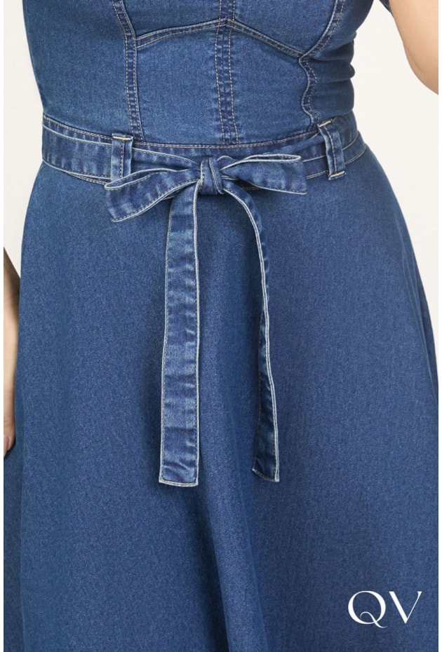Vestido Jeans Midi Com Bordado Via Tolentino Moda Evangélica
