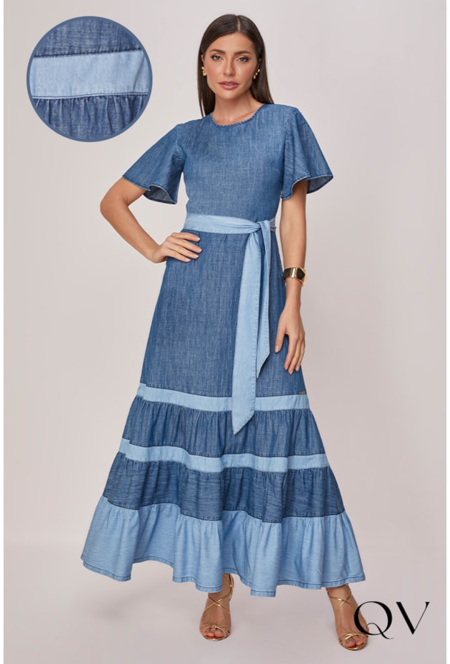 VESTIDO JEANS MIX DE AZUL - TITANIUM JEANS VESTIDO JEANS MIX DE AZUL - TITANIUM JEANS