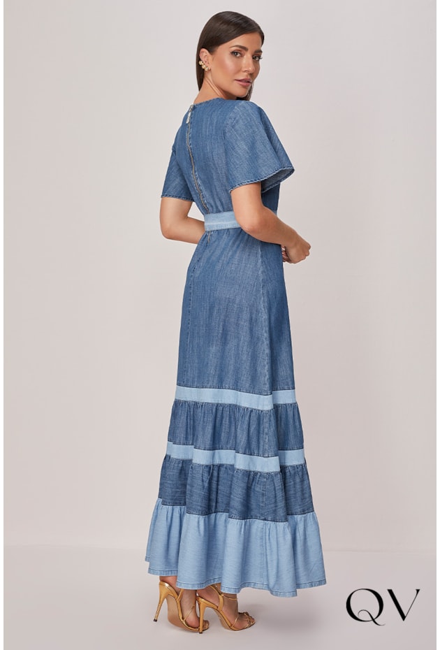 VESTIDO JEANS MIX DE AZUL - TITANIUM JEANS VESTIDO JEANS MIX DE AZUL - TITANIUM JEANS
