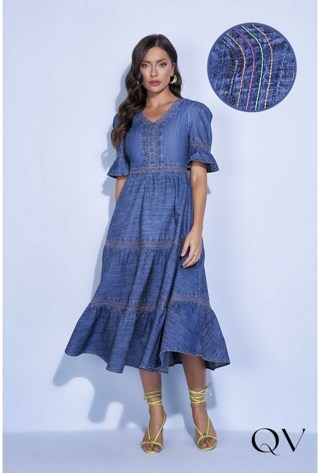 VESTIDO JEANS PESPONTOS COLOR - TITANIUM JEANS VESTIDO JEANS PESPONTOS COLOR - TITANIUM JEANS