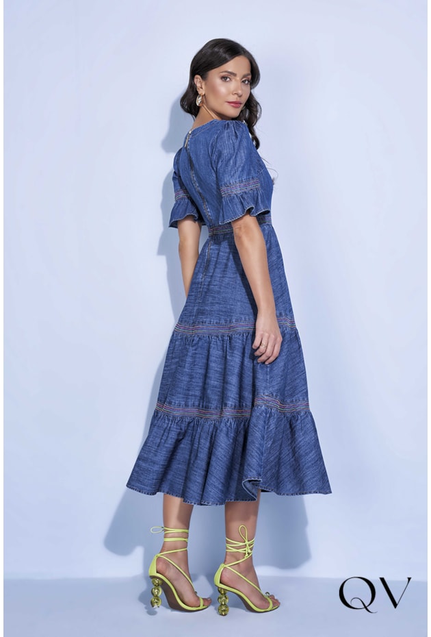 VESTIDO JEANS PESPONTOS COLOR - TITANIUM JEANS VESTIDO JEANS PESPONTOS COLOR - TITANIUM JEANS