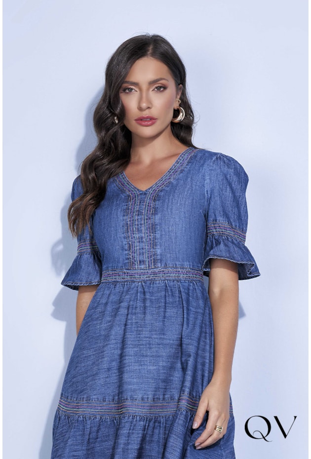 VESTIDO JEANS PESPONTOS COLOR - TITANIUM JEANS VESTIDO JEANS PESPONTOS COLOR - TITANIUM JEANS