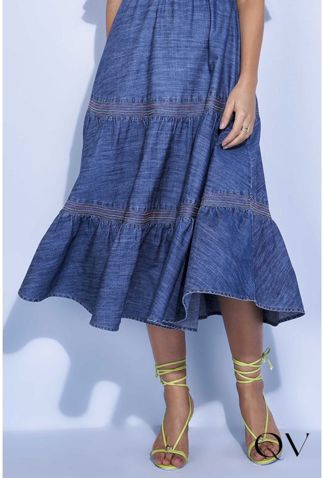 VESTIDO JEANS PESPONTOS COLOR - TITANIUM JEANS VESTIDO JEANS PESPONTOS COLOR - TITANIUM JEANS