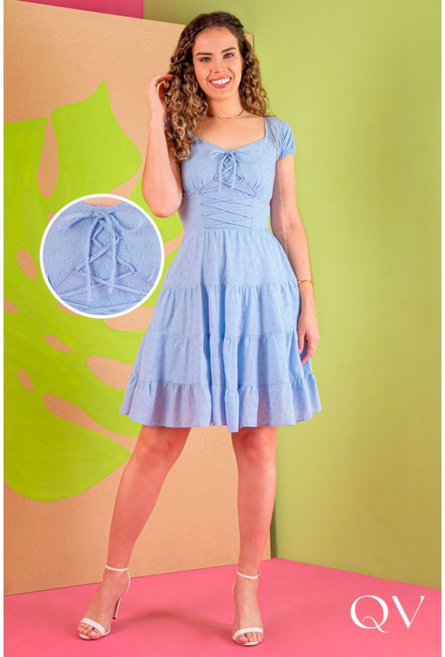 VESTIDO LAISE COM AMARRAÇÃO FRONTAL AZUL - PURO SHARMY VESTIDO LAISE COM AMARRAÇÃO FRONTAL AZUL - PURO SHARMY