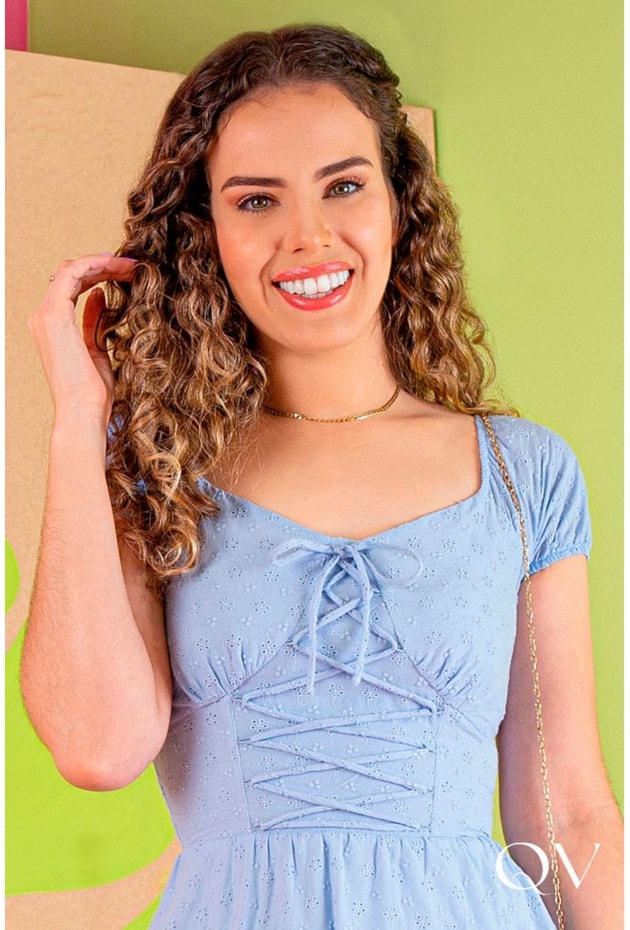 VESTIDO LAISE COM AMARRAÇÃO FRONTAL AZUL - PURO SHARMY VESTIDO LAISE COM AMARRAÇÃO FRONTAL AZUL - PURO SHARMY