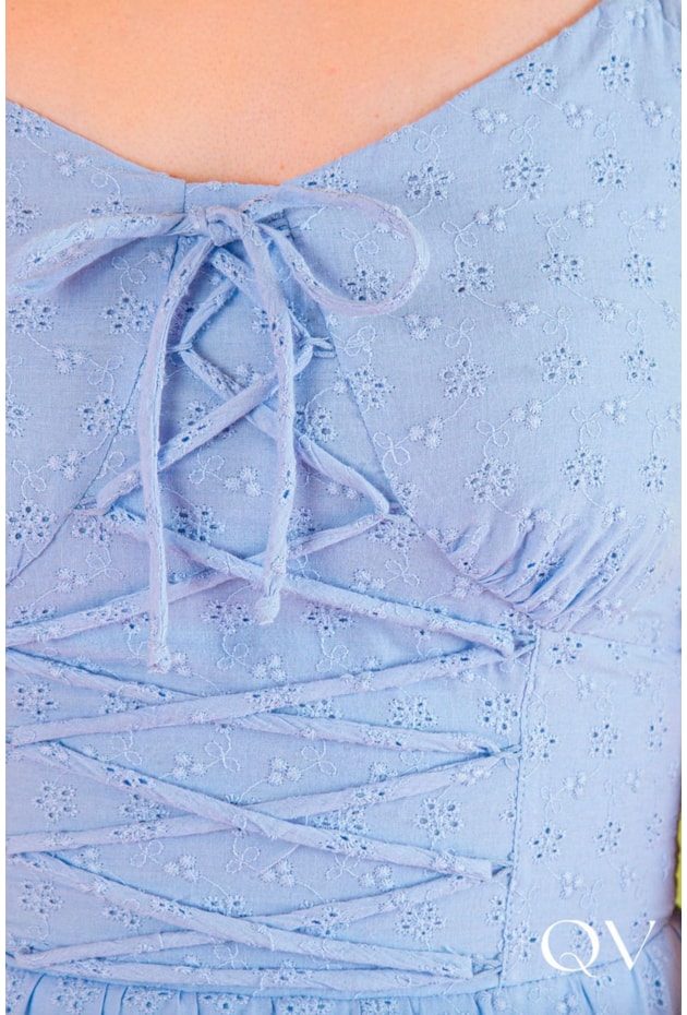 VESTIDO LAISE COM AMARRAÇÃO FRONTAL AZUL - PURO SHARMY VESTIDO LAISE COM AMARRAÇÃO FRONTAL AZUL - PURO SHARMY