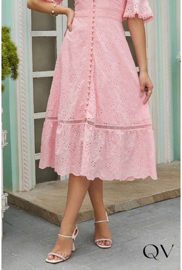 VESTIDO LAISE COM BOTÕES ROSA - DOCE MARIA