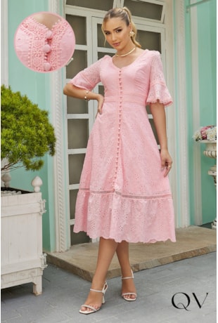 VESTIDO LAISE COM BOTÕES ROSA - DOCE MARIA