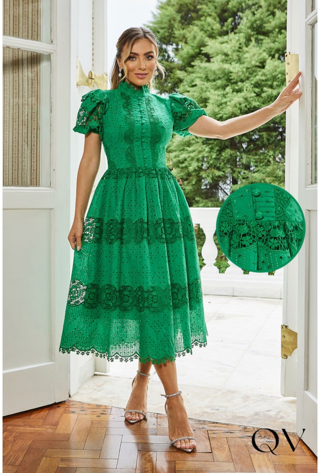 Vestido Laise Com Botões Verde Doce Maria Moda Feminina QVestido