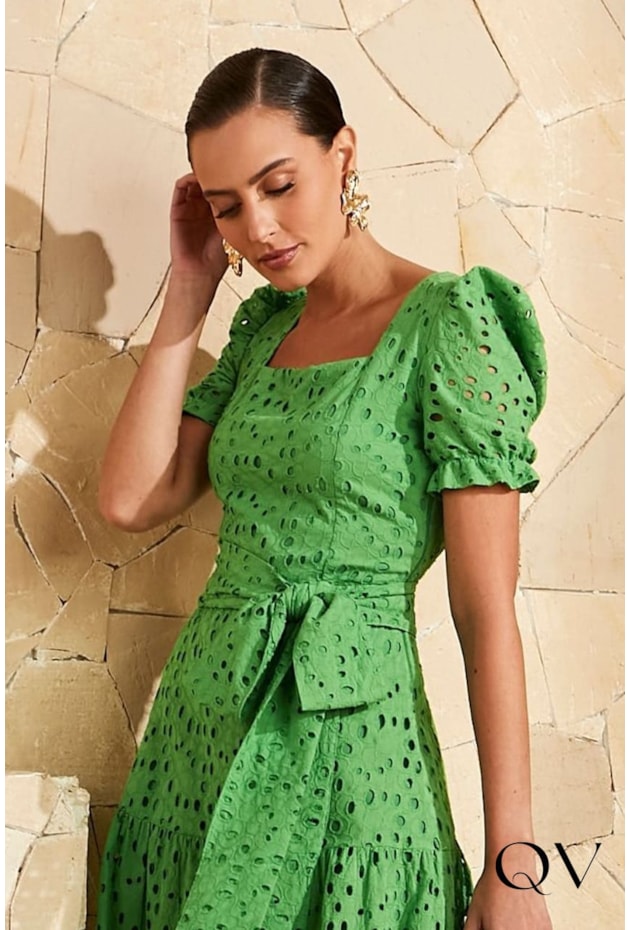 VESTIDO LAISE COM FAIXA VERDE - JANY PIM