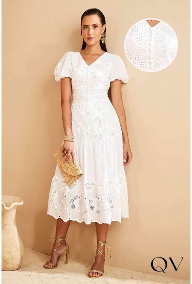 VESTIDO LAISE COM RENDA OFF WHITE - JANY PIM VESTIDO LAISE COM RENDA OFF WHITE - JANY PIM