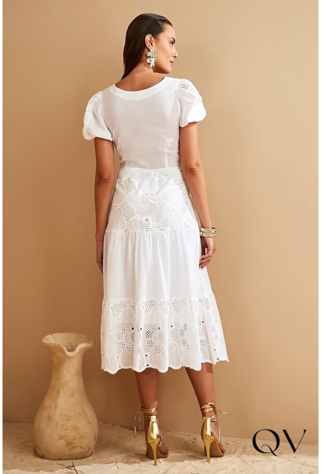 VESTIDO LAISE COM RENDA OFF WHITE - JANY PIM