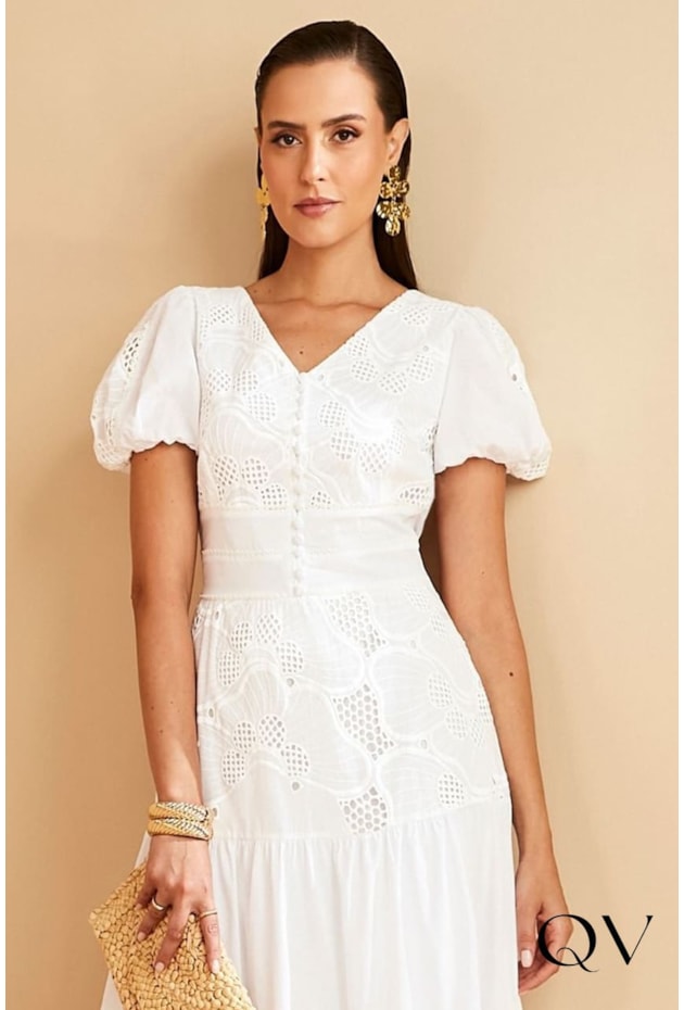 VESTIDO LAISE COM RENDA OFF WHITE - JANY PIM