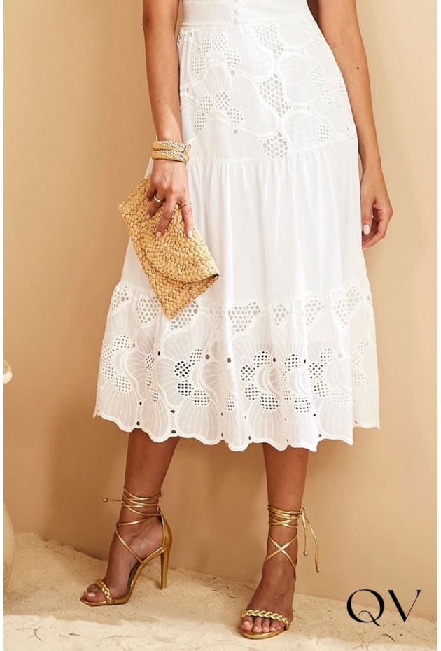 VESTIDO LAISE COM RENDA OFF WHITE - JANY PIM