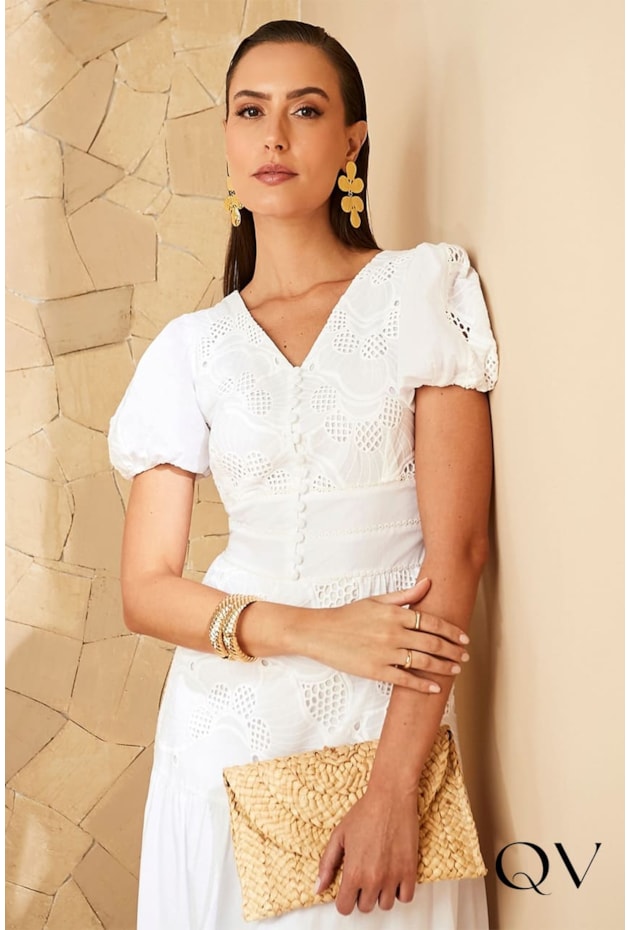 VESTIDO LAISE COM RENDA OFF WHITE - JANY PIM