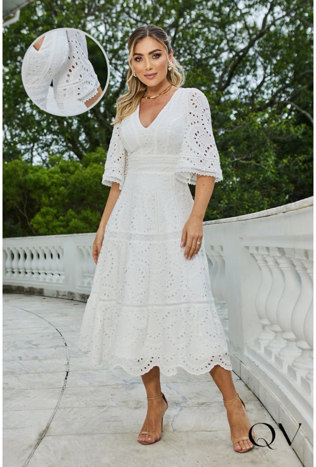 VESTIDO LAISE DECOTE V BRANCO - DOCE MARIA