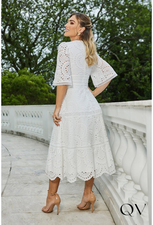 VESTIDO LAISE DECOTE V BRANCO - DOCE MARIA