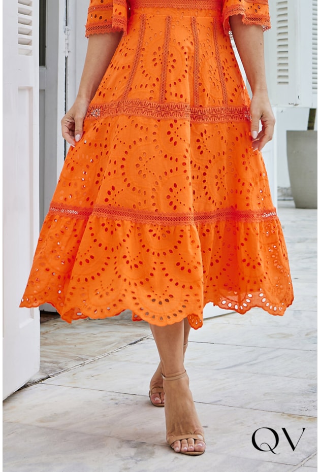 VESTIDO LAISE DECOTE V LARANJA - DOCE MARIA