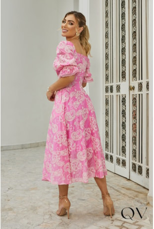 VESTIDO LAISE ESTAMPA PAISLEY ROSA - DOCE MARIA