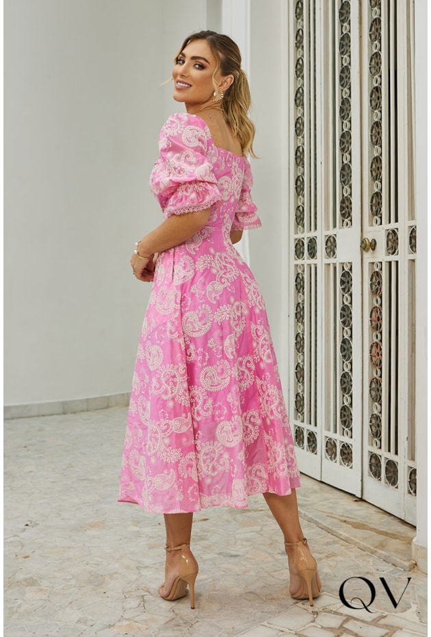 VESTIDO LAISE ESTAMPA PAISLEY ROSA - DOCE MARIA VESTIDO LAISE ESTAMPA PAISLEY ROSA - DOCE MARIA