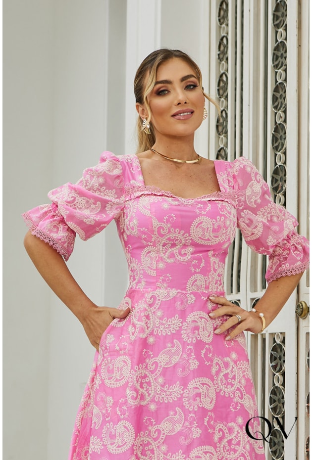 VESTIDO LAISE ESTAMPA PAISLEY ROSA - DOCE MARIA VESTIDO LAISE ESTAMPA PAISLEY ROSA - DOCE MARIA