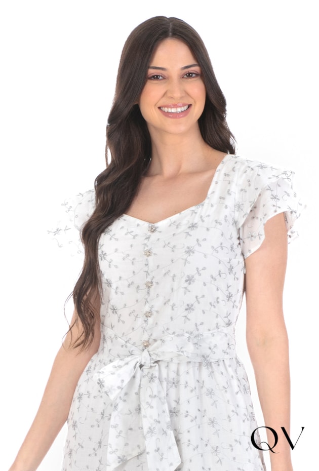 VESTIDO LAISE FLORAL COM GUIPIR PRATA - HAPUK