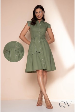 VESTIDO LINHO CHEMISE VERDE - LEKAZIS