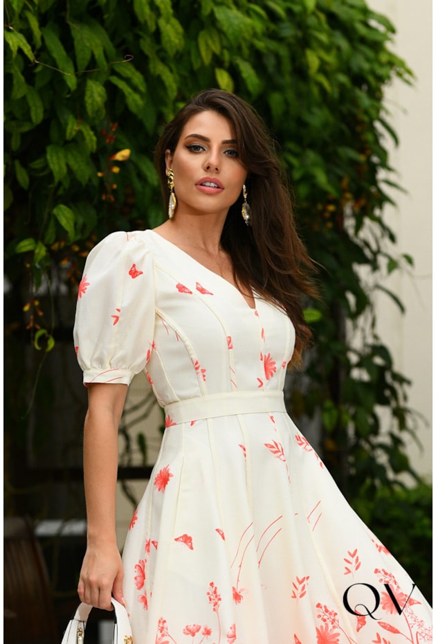 VESTIDO LINHO COM RECORTES ESTAMPADO - LUZIA FAZZOLLI