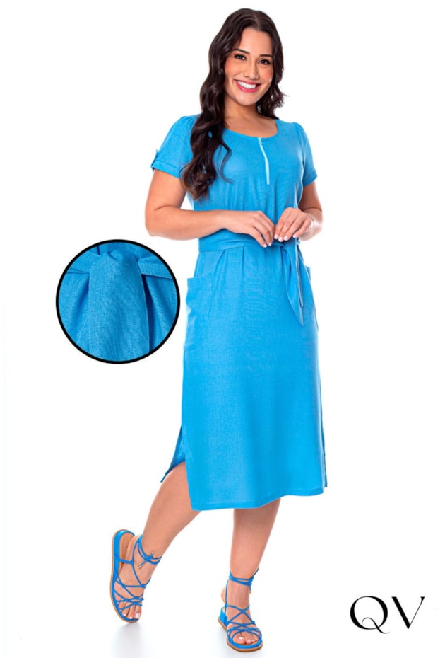 VESTIDO LINHO MAXI MIDI COM FAIXA AZUL - HAPUK VESTIDO LINHO MAXI MIDI COM FAIXA AZUL - HAPUK