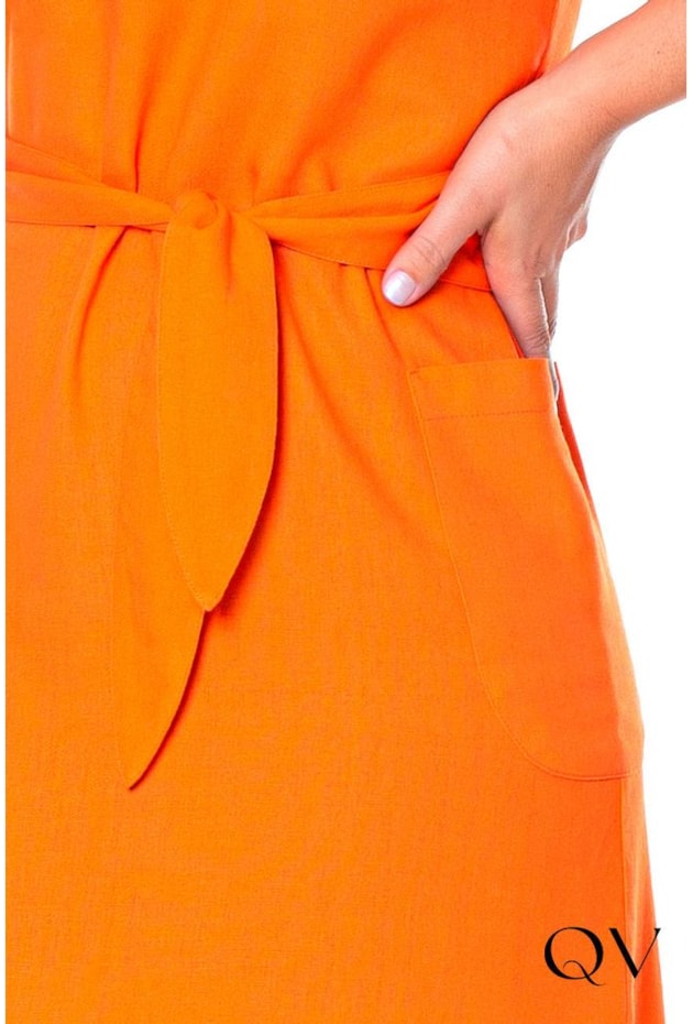 VESTIDO LINHO MAXI MIDI COM FAIXA LARANJA - HAPUK